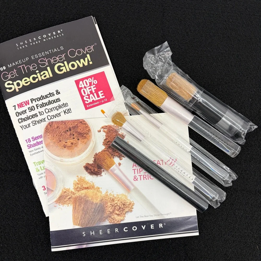 NEW Sheer Cover Lot Makeup Mineral Foundation Brush Set Mascara Travel‎ Brush